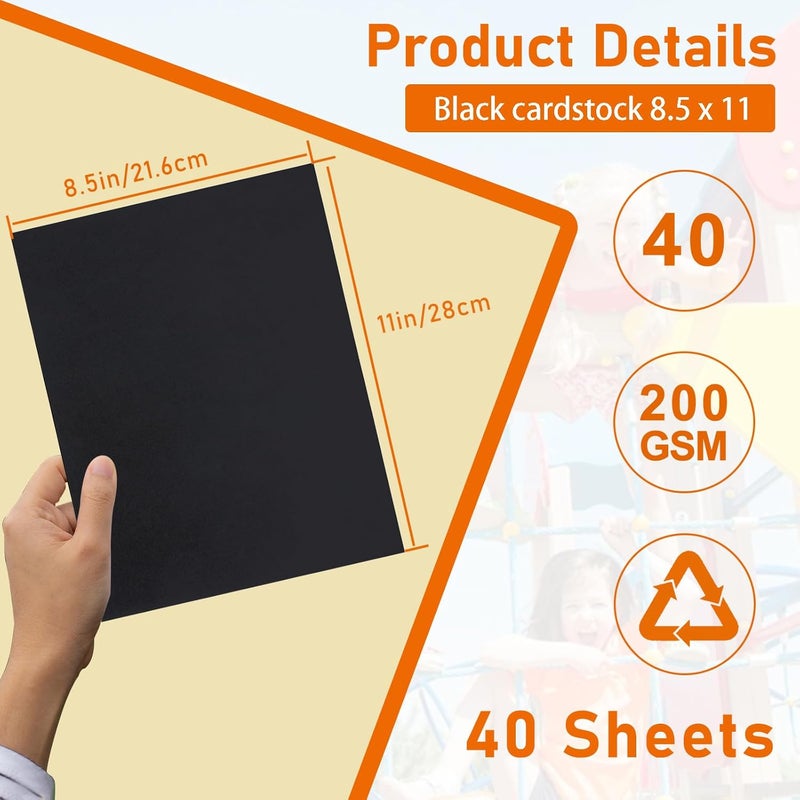 Guakicae 40 Sheets Black Cardstock 8.5 x 11 Printer Paper, 75lb Heavyweight Black Construction Paper Card Stock for Invitatins, Crafting, Memus, DIY Making Cards, School Scrapbooking - Image 2